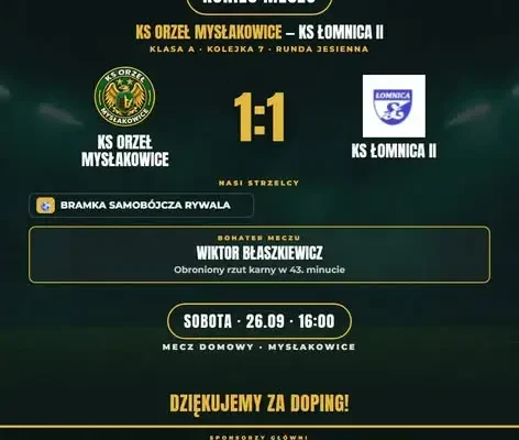 Derby bez zwycięzcy. Orzeł Mysłakowice zremisował z Łomnicą II 1:1