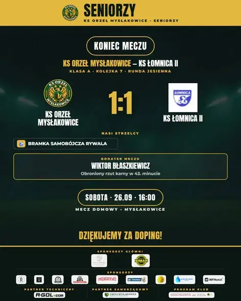 Derby bez zwycięzcy. Orzeł Mysłakowice zremisował z Łomnicą II 1:1