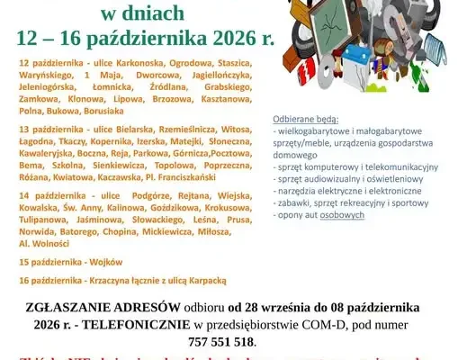 Kowary: zbiórka odpadów wielkogabarytowych już w październiku. Sprawdź harmonogram i zasady