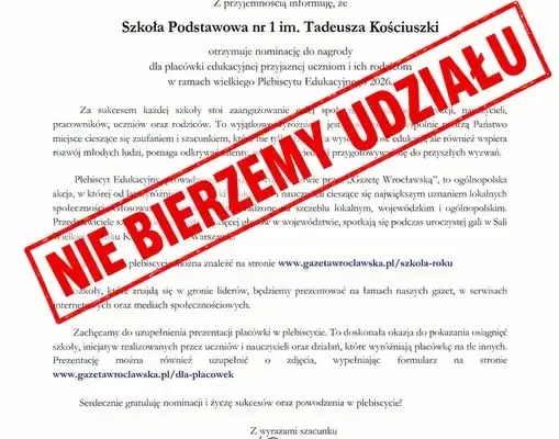 Szkoła Podstawowa nr 1 w Szklarskiej Porębie rezygnuje z płatnego plebiscytu edukacyjnego