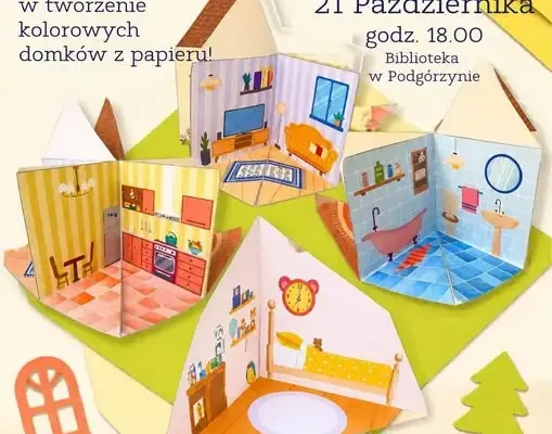 Warsztaty plastyczne w bibliotece w Podgórzynie – dzieci zbudują domki 3D z papieru