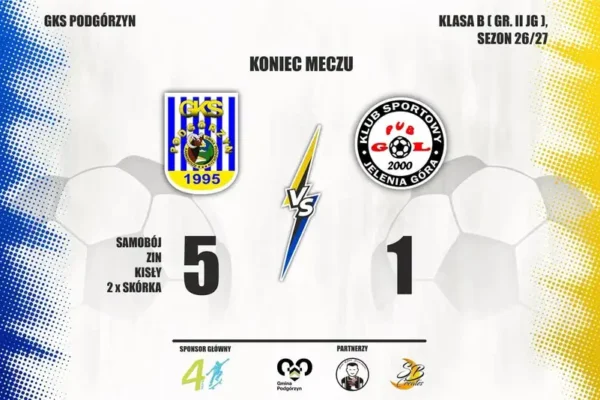 GKS Podgórzyn rozgromił Pub Gol Jelenia Góra 5:1 po emocjonującym pościgu