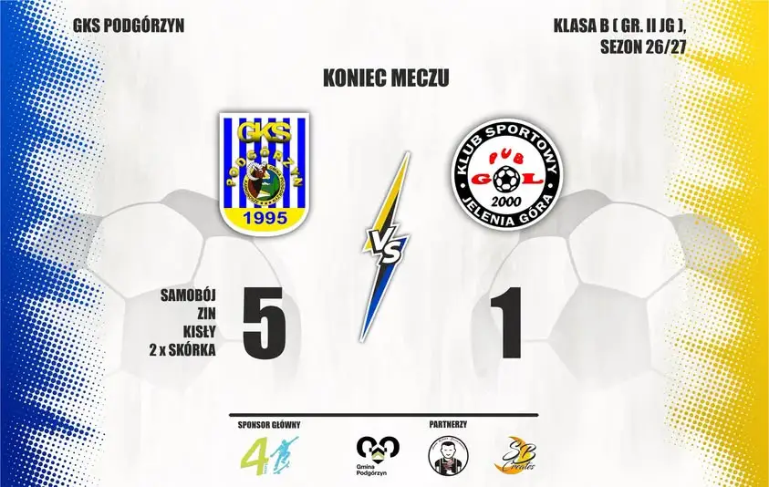 GKS Podgórzyn rozgromił Pub Gol Jelenia Góra 5:1 po emocjonującym pościgu