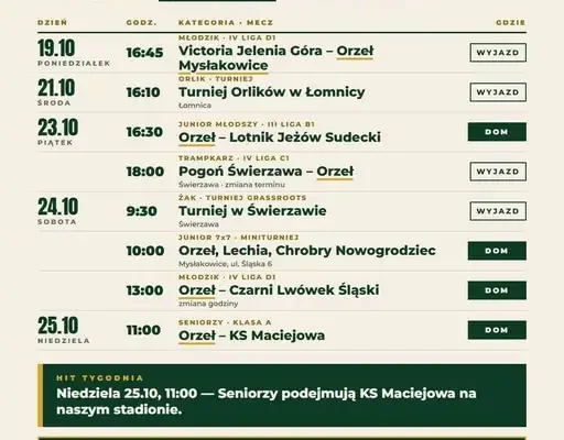 Zmiany w terminarzu KS Orzeł Mysłakowice — sprawdź nowe godziny meczów