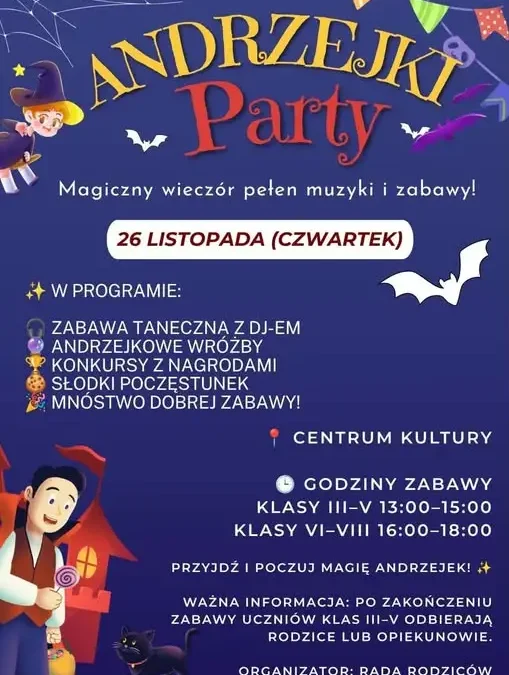 Andrzejkowa zabawa dla uczniów – Rada Rodziców zaprasza do Centrum Kultury