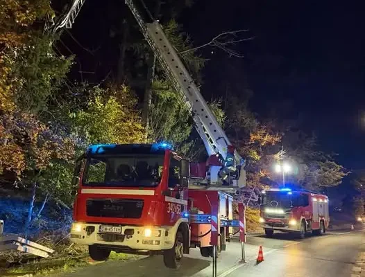 Nadłamane drzewo nad jezdnią w Karpaczu – interwencja strażaków